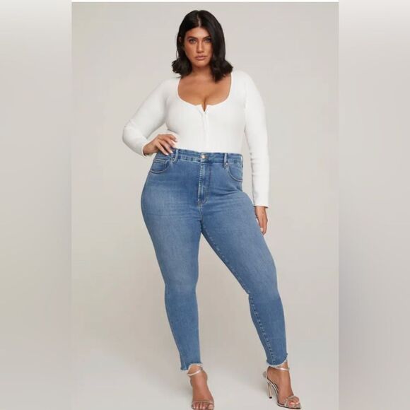 Good American Good Legs High Waist Jagged Fray Hem Skinny Jeans size 15 plus - Picture 1 of 16